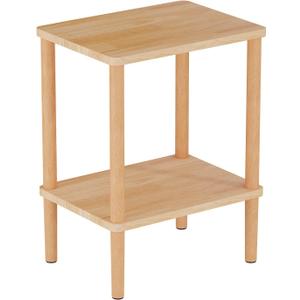 LUCKNOCK Solid Wood Side Table, 2-Tier Small End Table with Storage Shelf, Narrow Nightstand Bedside Table for Small Spaces, Bedroom, Living Room, Farmhouse, No-Tool Assembly.