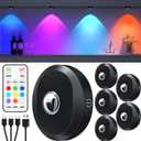 WILLED Rechargeable RGB Puck Lights with Remote Control, 1200mAh Battery Operated Tap Lights, Dimmable Touch Under Cabinet Lighting, Wireless Push Light, LED USB Shelf Light (6 Pack) (Black)