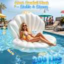 Inflatable Seashell Pool Float, Inflatable Shell Float with Pearl Ball Perfect for Children's Birthday Parties, Summer Beach Parties, Birthday Decor and Photo Prop, Equipped with Hand Pump