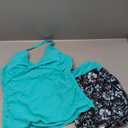 Womens Tankini Bathing Suits with Skirt Two Piece Tummy Control Swimsuits Ladies Swimwear (Medium, Aqua and Flower) M 