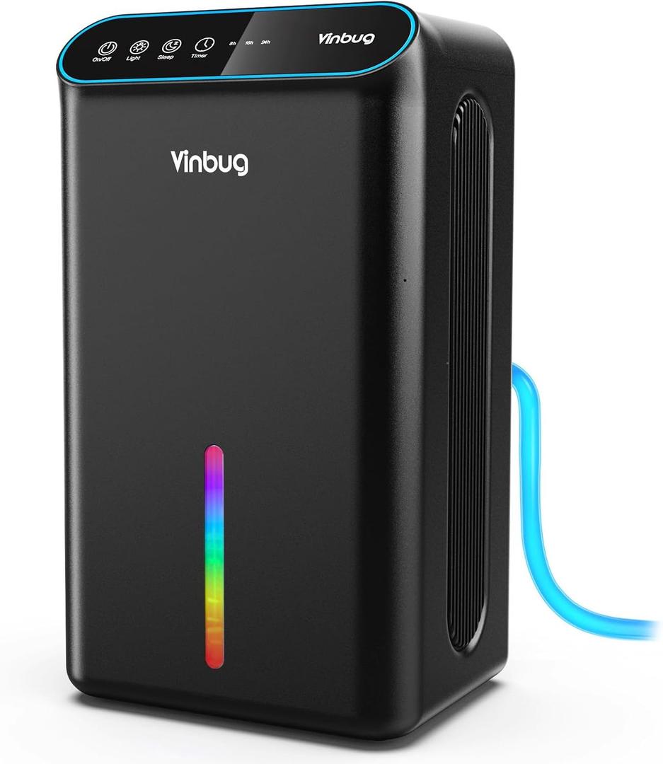 Dehumidifier for Home (98 OZ, 1000 sq ft), Small Quiet Dehumidifiers with Drain Hose, Auto Shut-Off, Sleep Mode, 3 Timer Modes, for Bedroom, Bathroom, Basement (CT6-Light Black)