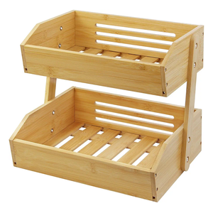 Fruit Basket Stand, 2 Tier Fruit Basket for Kitchen Counter, Produce Basket for Fruit and Vegetable Storage, Bamboo Basket Fruit Bowl Display Rack, Fruit Holder Snack Organizer