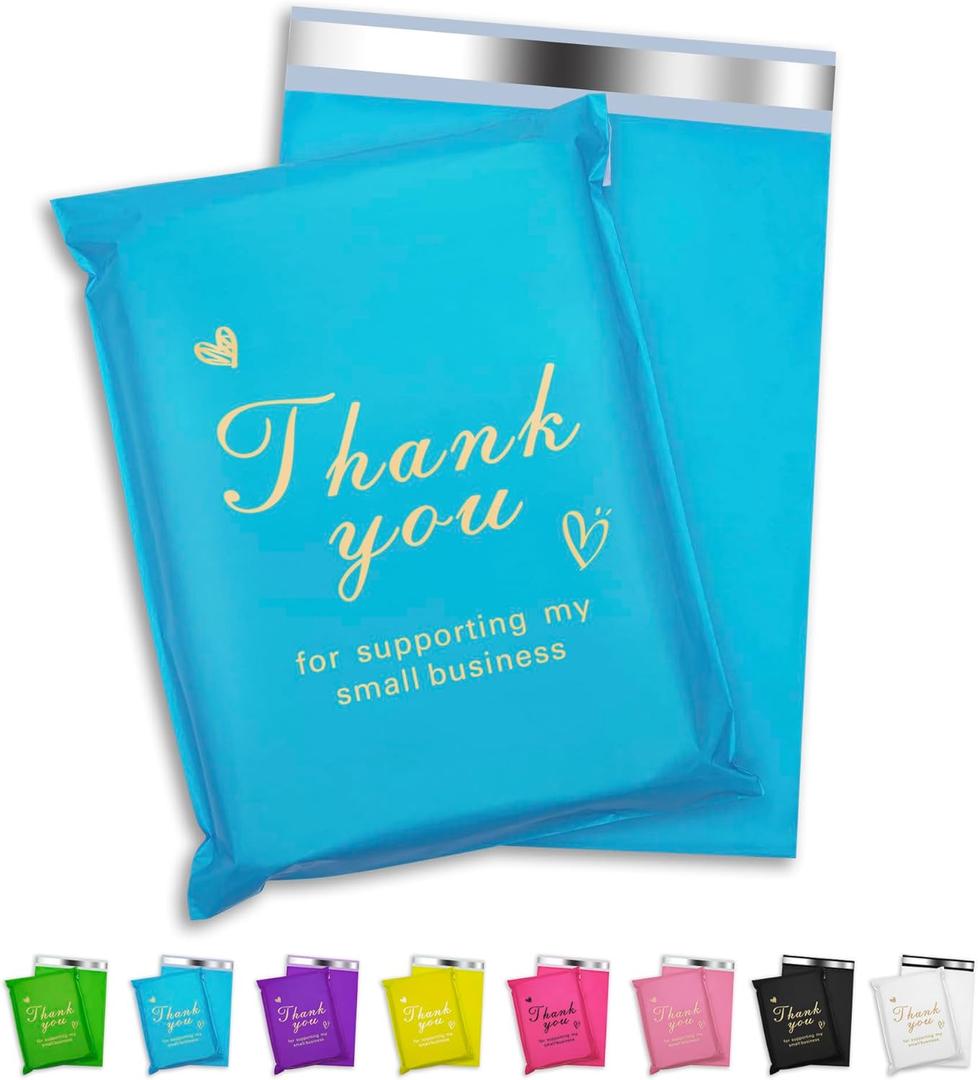 Thank You Poly Mailer 12x15.5 Inch 50 Pcs, Waterproof and Tear-Resistant Shipping Bags for Clothing, Strong Mailing Bags with Self-Seal, Cute Packaging Bags for Small Business - Blue