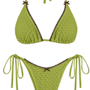 ZAFUL Bikini Sets for Women Halter Two Piece Swimsuit Eyelet Triangle Tie Side Thong Bathing Suit Bowknot Lace Trim Swimwear M