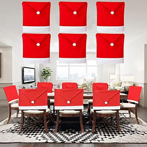 Yahpetes Chair Covers 6 Pcs Christmas Chair Covers 19.7" X 23.6" Red Hat Dining Chair Slipcovers Kitchen Chair Covers for Xmas Festive Home Dinner Decor (6 Pcs)