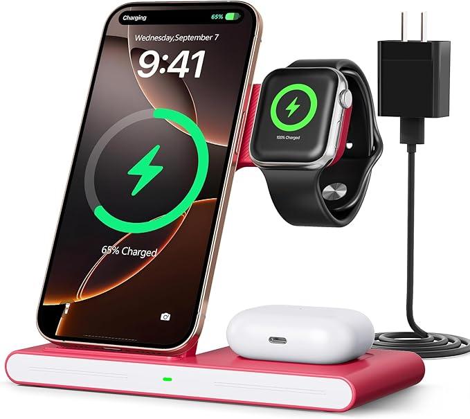 RYND 2025 Travel Portable Wireless Fast Charger for Apple & Android Charging Station,3 in 1 Charging for iPhone17 16 15 14 13 12,Apple Watch Series & Air pods 4 3 2 Pro,Samsung Galaxy