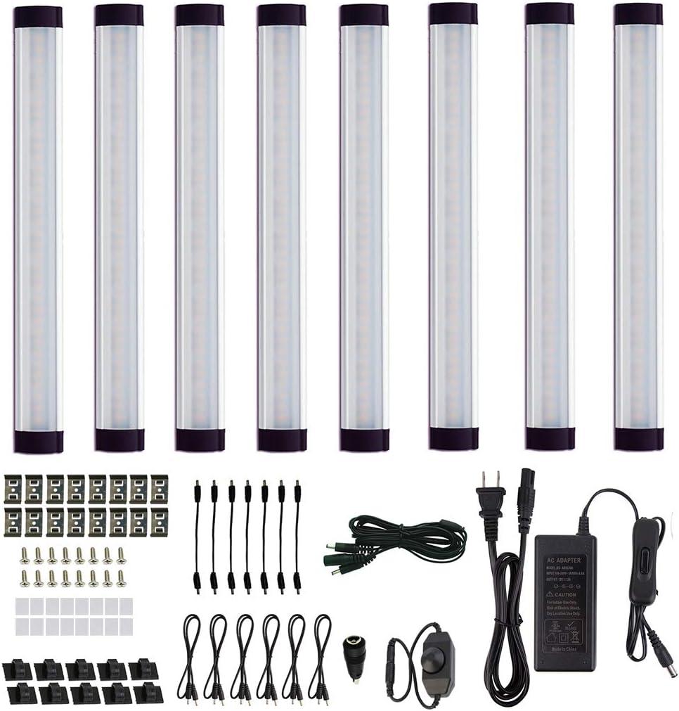 AIBOO LED Under Cabinet Lighting Kit, Plug in Strip Lights with Dimmer Switch for Kitchen Cabinet Counter, Closet, Bedroom Lighting24w-8 Bars kit-2700K) (Warm White)