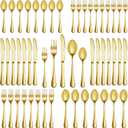 MUTNITT 60 Pcs Gold Silverware Set Service for 12, Premium Stainless Steel Flatware Set, Cutlery Utensil Set, Durable Home Kitchen Eating Tableware Set, Include Fork Knife Spoon Set, Dishwasher Safe