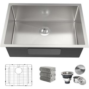Kitchen Sink 26x18 Inch Undermount Kitchen Sink 16 Gauge Stainless Steel Sinks Single Bowl with Accessories Round Corners Handmade