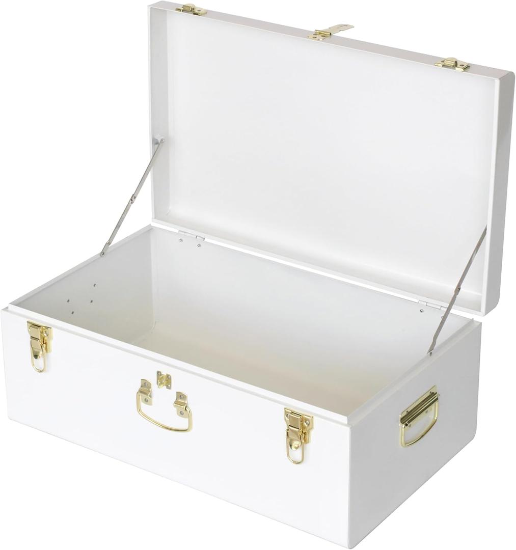 Vixdonos Large Metal Trunk Decorative Storage Box College Dorm Chest with Handle (23.7" X 14.2" X 9.5")