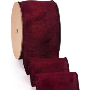 LaRibbons Burgundy Ribbon Wired 2.5 Inch x 10 Yards Dark Red Dupioni Ribbon for Christmas Gift Wrapping Flower Bouquet Wreath Bow Party Home Decoration, Royal Burgund