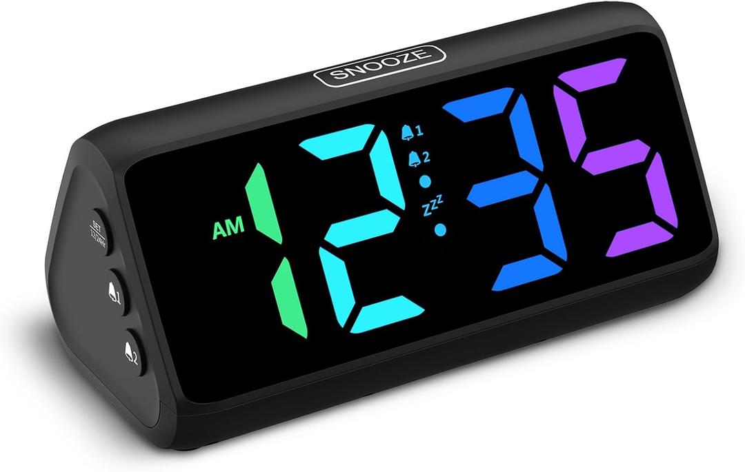 Netzu Loud Alarm Clock for Heavy Sleepers, RGB Alarm Clocks for Bedrooms Seniors Kids, Plug in Digital Clock with 5 Dimmers, 2 Alarms, 4 Volumes and Snooze (Black)