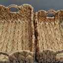 Set of 2 Scalloped Edge Wicker Storage Basket with Built-in Handles, Rectangle Water Hyacinth Basket for Organizing, Decorative Woven Rattan Basket for Shelf, Nursery Room