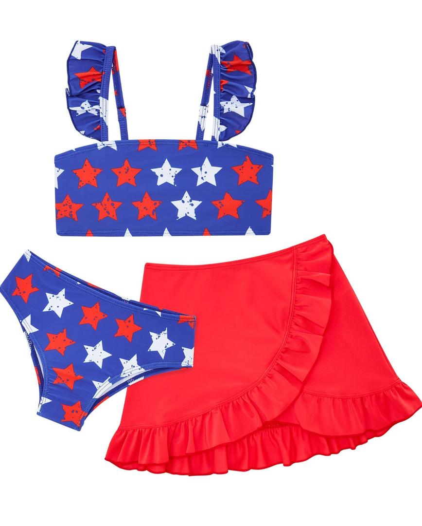 ALISISTER Girls Bathing Suits 3 Piece Swimsuit Summer Bikini Tankini Sets with Cover Up Skirt, 8T