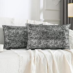 JELLYMON Sparkling Decorative Pillow Covers Set of 2, Silver Glitter Throw Pillows Cover 12 x 20 Inch for Living Room Bed Sofa Couch, Morden Home Luxury Decor(12x20in,Silver Black)