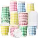 60 Pcs 12 oz Camp Gingham Paper Drinking Cups 4 Colors Checkered Plaid Disposable Coffee Cups for Camp Bachelorette Party Wedding Birthday Baby Shower Picnic