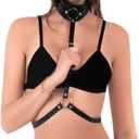 Women's Leather Chest Harness Body Caged Bra Punk Waist Belt Gothic Strappy Adjustable Black (Black)