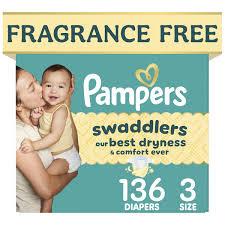 Pampers Swaddlers Diapers, Size 3 (13-26 lbs), 136 Count, Fragrance Free, Hypoallergenic, Absorbent, Pediatrician Recommended, Skin Safe