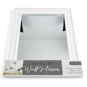 Rattan Trim Wall Mirror, 18' x1.25' x 23.75' , White