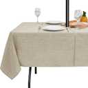 LUSHVIDA Outdoor Tablecloth with Umbrella Hole - Patio Table Cloth Zippered Rectangle 60x84 Inch, Linen-Look Polyester Table Cover Water Resistant for Picnic Outside, Natural Color