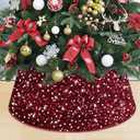 MODFUNS Christmas Tree Stand Base Sequins Christmas Tree Collar 24 Inch Burgundy Shimmer Velvet Tree Stand Cover Sparkling Tree Skirt Christmas Decorations Maroon Xmas Tree Base for Xmas Home Party (23.6 Inch)