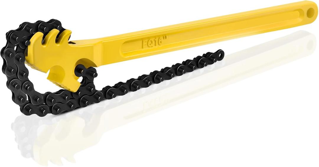 16 Inch Chain Wrench, Heavy Duty Oil Filter Chain Wrench Adjustable 27" Chain for 1-1/2 to 7-1/2 Pipe & Oil Filter Grip - Heat-Treated Carbon Steel with Hanging Hook - Diesel/Plumbing Use