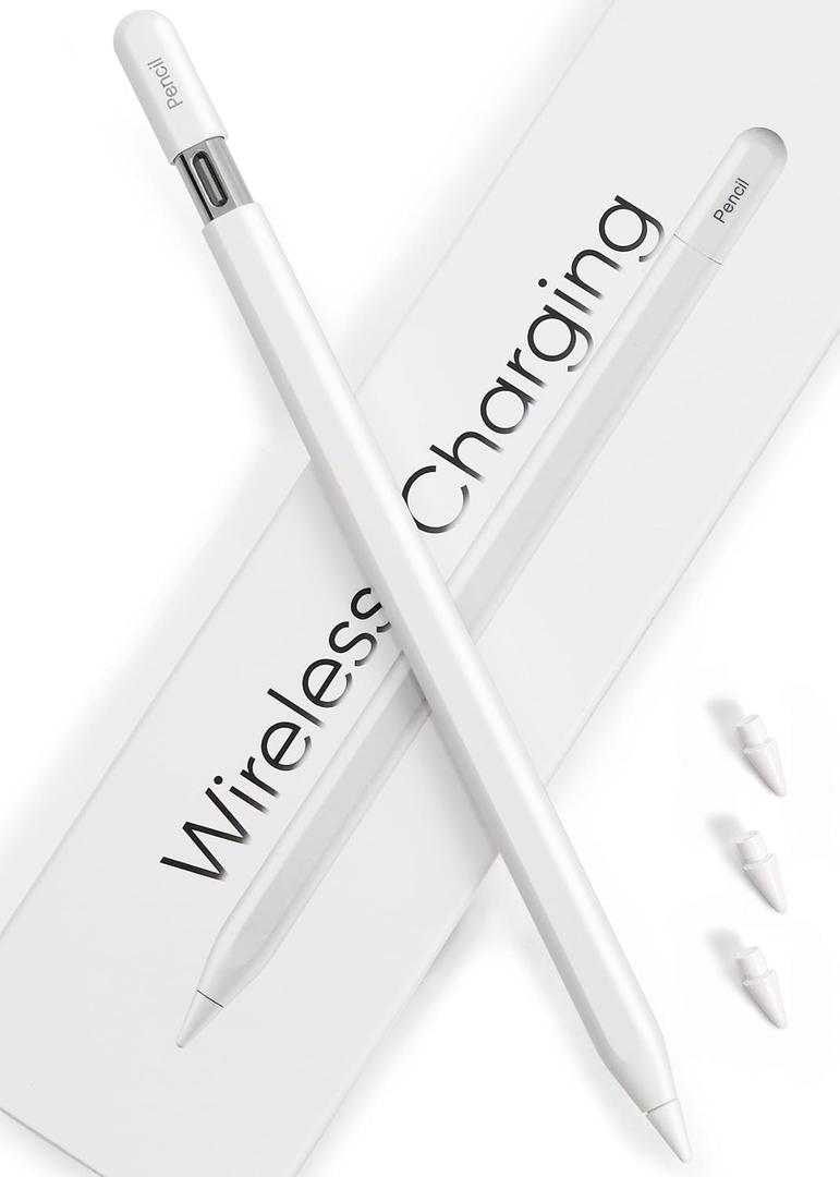 Pencil USB-C for iPad 2018-2026: Magnetic Wireless Charging Stylus - Only for iPad Pro 11"(1-4th), 12.9"(3-6th), Air 4/5&Mini 6, Slide-Switch&Hidden-Port, Tilt Sensitivity&Palm Rejection, White