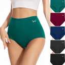 PULIOU Women's High Waisted Cotton Underwear Stretch Briefs Full Coverage Soft Breathable Panties 5 Pack (M)