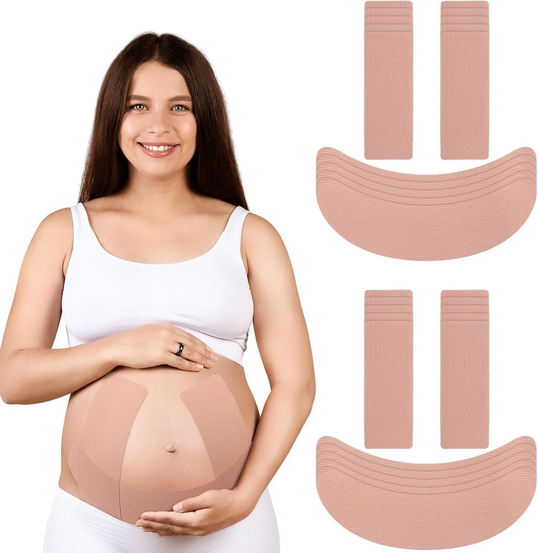 Geiserailie 10 Sets Pregnancy Belly Band Tape Hypoallergenic Pre-cut Maternity Belly Band Support Relief Round Ligament Back Pain Pregnancy Women Must Haves for Pregnant Women Gift