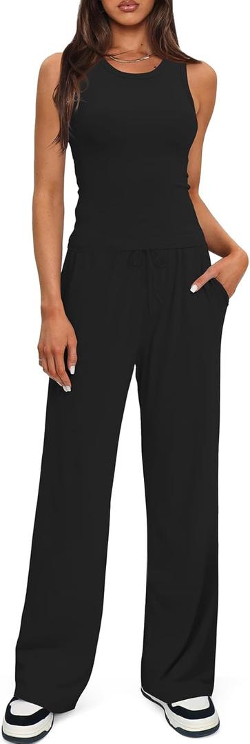 Darong Women's 2 Piece Outfits Lounge Sets Sleeveless Tank Tops Wide Leg Pants Sets Tracksuits Match Sets, Size: Small