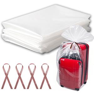 10 Pcs Large Clear Plastic Bags, 40" x 60" Dustproof Large Storage Bags, Moistureproof Giant Extra Luggage Storage Bags for Luggage, Suitcase,Furniture(Include 10 Ribbons)
