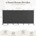 Kokorona 6 Panel Room Divider, 6FT Tall Folding Privacy Screen with Lockable Wheels, Partition Wall Divider for Room Separation, Freestanding Room Partition No-Gap Velcro Design, 147''W x 72''H, Grey