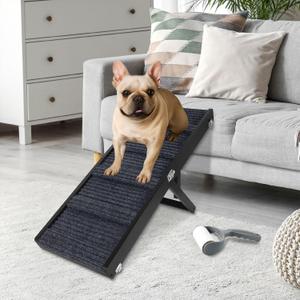 Okydoky Small Dog Ramp, Portable Folding Pet Stair Ramp, 32" Long Wooden Pet Ramp with Non-Slip Carpet Surface, Adjustable 4 Levels Height, Foldable Dog Car Ramp for Sofa, Couch, Car (Black) NO.LGPT12