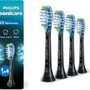 Philips Sonicare C3 Two-in-One - Genuine Replacement Electric Toothbrush Heads, Black, 4 Pack One Year Supply, HX9044/95