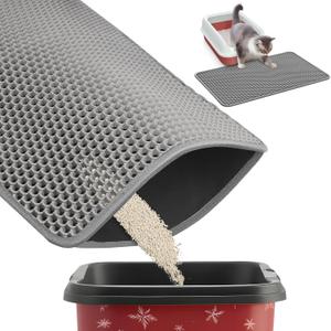 Powools 27" x 19" Cat Litter Mat - Ultra-Large Litter Box Mat with Double Layers, Urine-Proof and Non-Slip Litter Trapping Mat, Easy to Clean Kitty Litter Mats for Floor, Scatter Control, Grey