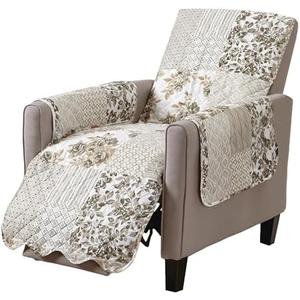 Great Bay Home Reversible Patchwork Recliner Chair Cover - Washable Slipcover Furniture Protector with Elastic Straps - Couch Cover for Dogs, Kids, and Pets - Box-Stitched Detail (Recliner, Taupe)