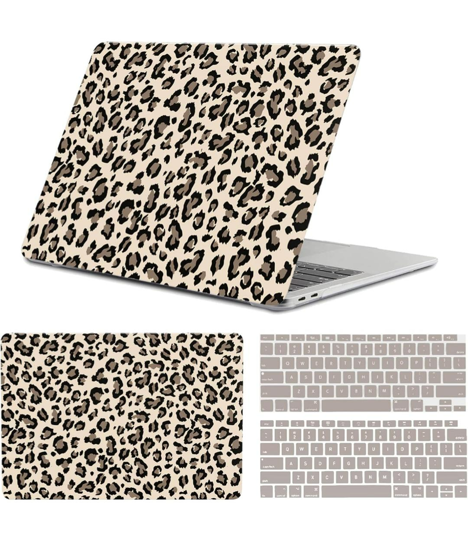 Compatible with MacBook Air 13 inch Case,2020 2019 2018 Release,(A2337 M1 A2179 A1932),with Touch ID and 2 Pack Keyboard Protectors,Laptop Plastic Hard Shell（Grey Leopard Print）
