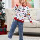 Disney Mickey and Friends Family Matching Christmas Hooded Sweatshirt Casual Mickey Snow Pattern Long Sleeve Pullover Hoodies (8-9 Years, Red&white)