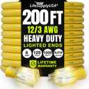 200ft Outdoor/Indoor Extension Cord 12/3 Gauge Extra Heavy Duty 3 Prong SJTW, Waterproof, Flexible Cold-Resistant Long Power Cord,8A 125V 1000W, Yellow by LifeSupplyUSA