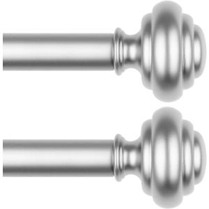 KAMANINA 2 Pack Curtain Rods for Windows 32 to 58 Inches (2.6-4.8ft) Heavy Duty Curtain Rods, 7/8 Inch Adjustable Decorative Drapery Rods Set with Modern Finials, Silver