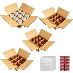4 Sets Moving Boxes with Divider Kits, 12.5" x 12.5" x 4.5" Glassware Dish Packing Boxes, Shipping Boxes with Foam Pouches Ideal for Home Moving, RV Travel, and E-Commerce Shipping