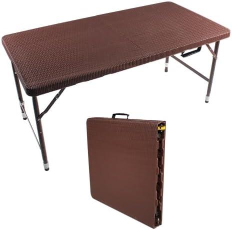 Rattan Folding Table 4ft Heavy-Duty Portable Outdoor Picnic Table for Party Dining Camping Tables with Handle(Brown)