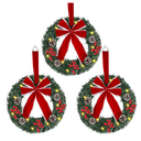 Hausse Set of 3 Christmas Wreaths, Lighted Artificial Christmas Wreath with Large Red Bow & Ornaments, Battery Operated with LED Lights, for Front Door Gate Wall Christmas Party Decorations