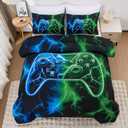 Meeting Story Gaming Bedding Sets Full Size Red and Blue Gamer Comforter Set for Boys Girls Soft Fluffy 3D Cool Video Game Kids Bed in A Bag for All Seasons(Bluegreen)