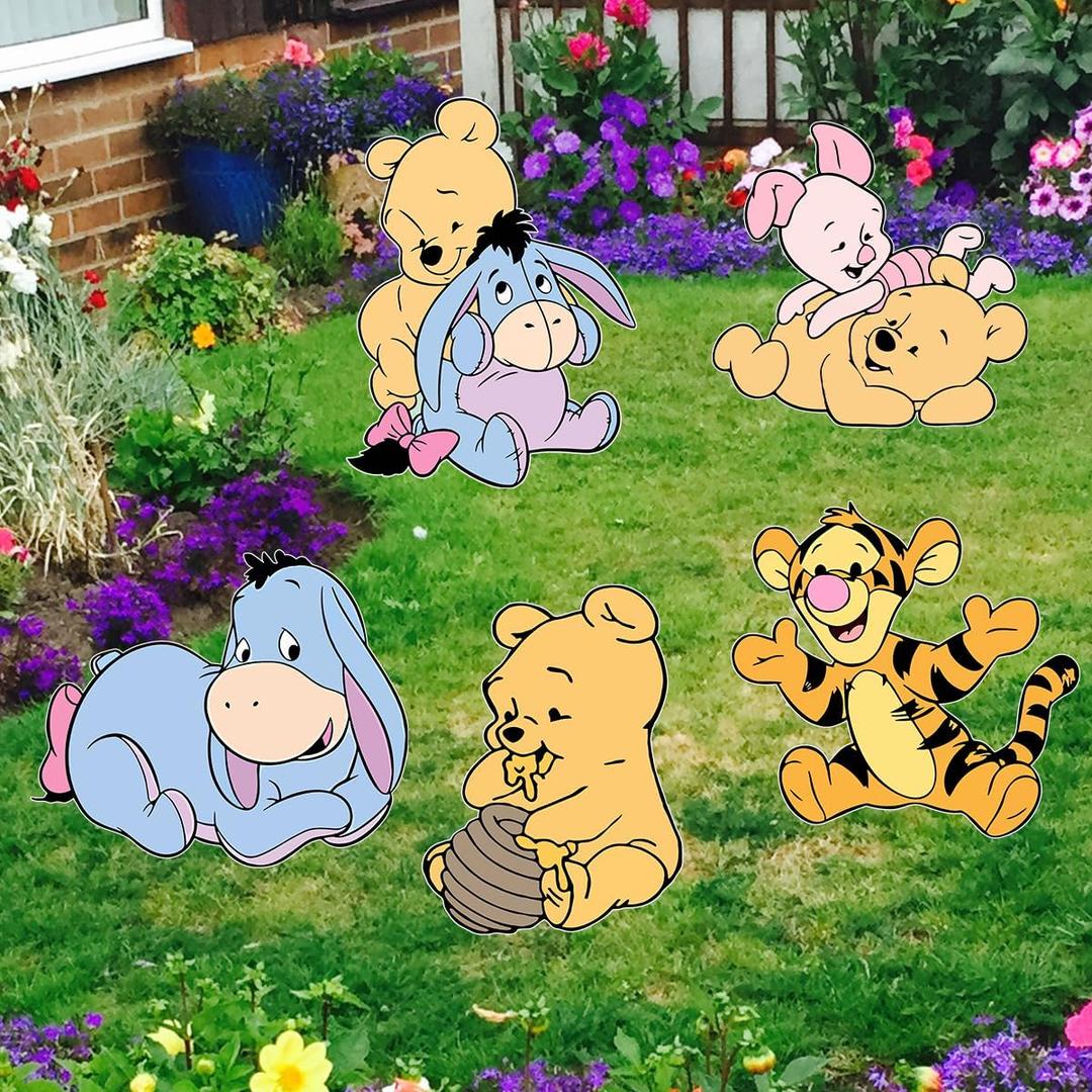 Winnie Yard Signs 5 PCS for Outdoor Ground Lawn Decoration Pooh Party Supplies Baby Shower Party Decoration Classic Winnie Yard Signs with Stakes