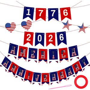 2 x 250th Anniversary Banners 4th of July Banner Patriotic Decorations Double Side Printed 1776-2026 Red Blue White USA Independence Day Banner Outdoor Indoor Yard Garden