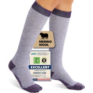 Merino Wool Compression Socks for Women Men, 15-20 mmHg Knee High Socks for Flying, Travel, Running (Large-X Large, Purple)