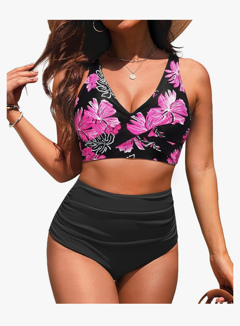 High Waisted Two Piece Swimsuit-Womens Bikini Set Tummy Control Bathing Suit Modest Full Coverage Bikini 2025, Size:XL