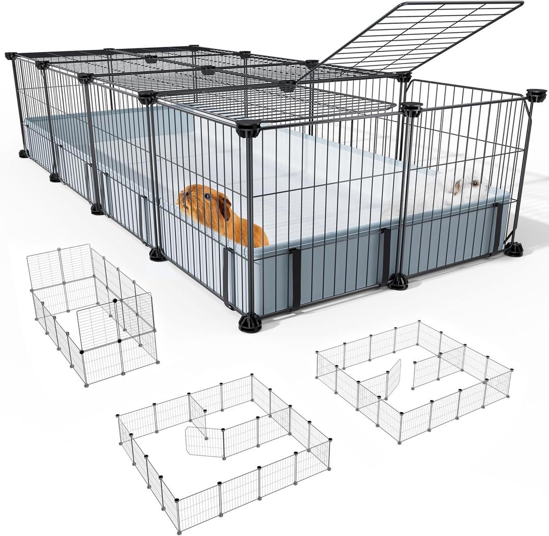 BUCATSTATE 20 Panels Guinea Pig Cages, Rabbit Cage Indoor with Waterproof Mat, Small Animal Playpen with Door for Guinea Pigs, Bunny, Hedgehogs, Chickens, Chinchillas (56" L x 24" W x 12" H)