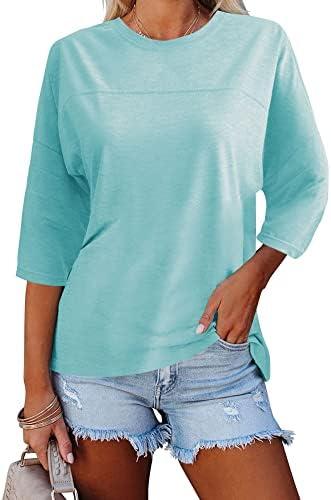 Dailiup Women's Casual 3/4 Sleeve T-Shirts Loose Round Neck Cute Tunic Tops Basic Tees Blouses 2 pack Size S